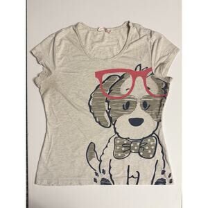La Vie en Tee Puppy Graphic Tee Glasses Bow Cute Novelty Women’s Large
